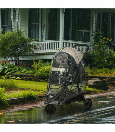 PawHut Dog Stroller for XS Dogs, S Dogs, Cats with Rain Cover - Khaki