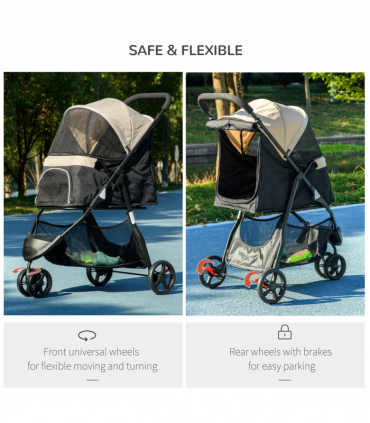 PawHut Dog Stroller for XS Dogs, S Dogs, Cats with Rain Cover - Khaki