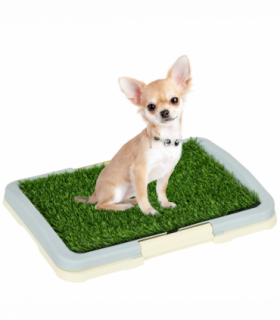 PawHut Dog Toilet Indoor w/ Artificial Grass, Grid Panel, Tray, 46.5 x 34cm