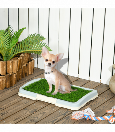 PawHut Dog Toilet Indoor w/ Artificial Grass, Grid Panel, Tray, 46.5 x 34cm