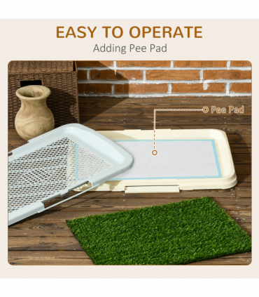 PawHut Dog Toilet Indoor w/ Artificial Grass, Grid Panel, Tray, 46.5 x 34cm