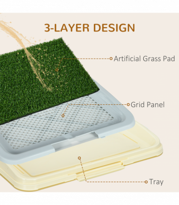 PawHut Dog Toilet Indoor w/ Artificial Grass, Grid Panel, Tray, 63 x 48.5cm