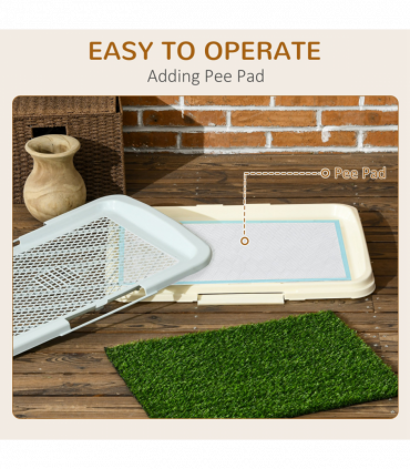 PawHut Dog Toilet Indoor w/ Artificial Grass, Grid Panel, Tray, 63 x 48.5cm
