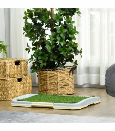 PawHut Dog Toilet Indoor w/ Artificial Grass, Grid Panel, Tray, 63 x 48.5cm