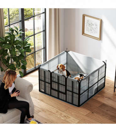 PawHut Dog Whelping Box w/ Washable Pee Pad, Windproof Cloth, Black