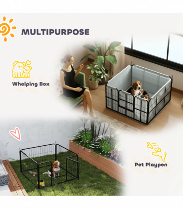 PawHut Dog Whelping Box w/ Washable Pee Pad, Windproof Cloth, Black