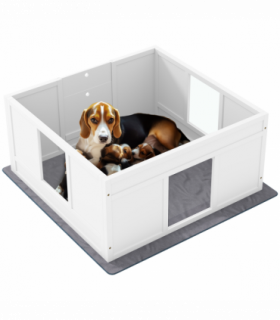 PawHut Dog Whelping Box with Whelping Pad, Adjustable Entrance, 100 x 96cm