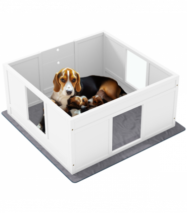 PawHut Dog Whelping Box with Whelping Pad, Adjustable Entrance, 100 x 96cm