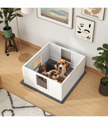 PawHut Dog Whelping Box with Whelping Pad, Adjustable Entrance, 100 x 96cm