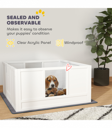 PawHut Dog Whelping Box with Whelping Pad, Adjustable Entrance, 100 x 96cm