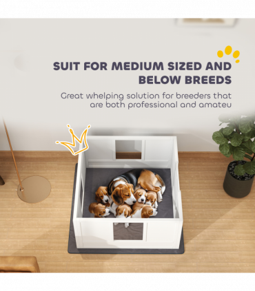 PawHut Dog Whelping Box with Whelping Pad, Adjustable Entrance, 100 x 96cm