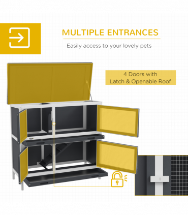 PawHut Double Decker Rabbit Hutch Bunny Cage Pet House Outdoor with Tray, Grey