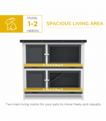 PawHut Double Decker Rabbit Hutch Bunny Cage Pet House Outdoor with Tray, Grey