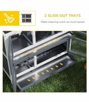 PawHut Double Decker Rabbit Hutch Bunny Cage Pet House Outdoor with Tray, Grey