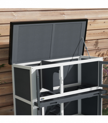 PawHut Double Decker Rabbit Hutch Bunny Cage Pet House Outdoor with Tray, Grey