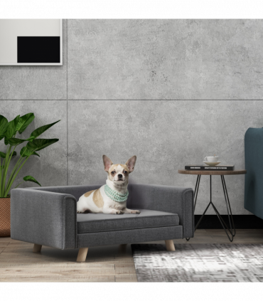 PawHut Elevated Dog Sofa Bed with Cushion for Medium and Small Dogs, Grey