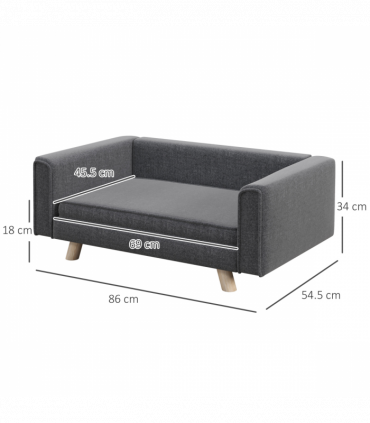 PawHut Elevated Dog Sofa Bed with Cushion for Medium and Small Dogs, Grey