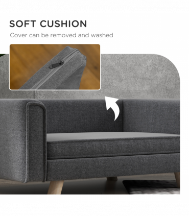 PawHut Elevated Dog Sofa Bed with Cushion for Medium and Small Dogs, Grey