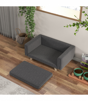 PawHut Elevated Dog Sofa Bed with Cushion for Medium and Small Dogs, Grey