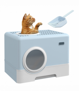 PawHut Enclosed Cat Litter Tray with Lid, Front Entry, Top Exit, Scoop - Blue