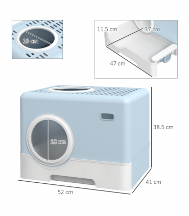 PawHut Enclosed Cat Litter Tray with Lid, Front Entry, Top Exit, Scoop - Blue