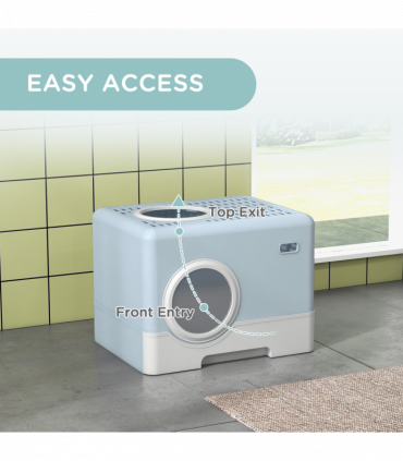 PawHut Enclosed Cat Litter Tray with Lid, Front Entry, Top Exit, Scoop - Blue