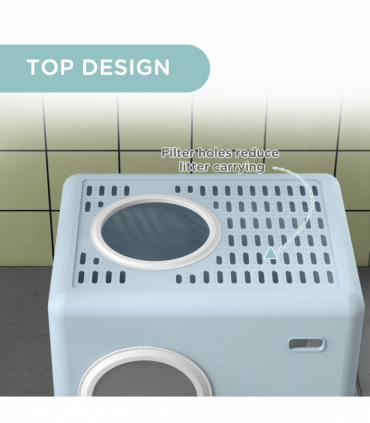 PawHut Enclosed Cat Litter Tray with Lid, Front Entry, Top Exit, Scoop - Blue