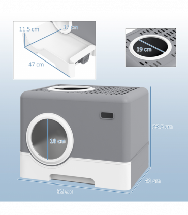 PawHut Enclosed Cat Litter Tray with Lid, Front Entry, Top Exit, Scoop - Grey