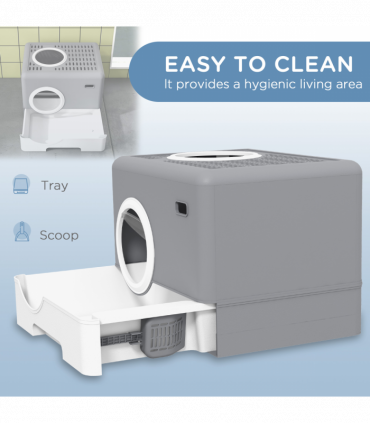 PawHut Enclosed Cat Litter Tray with Lid, Front Entry, Top Exit, Scoop - Grey