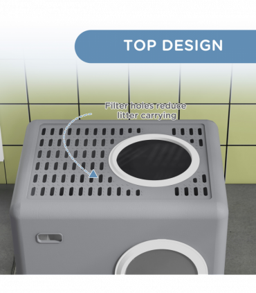 PawHut Enclosed Cat Litter Tray with Lid, Front Entry, Top Exit, Scoop - Grey