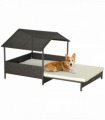 PawHut Extendable Rattan Dog House with Water-Resistant Roof, Cushion - Cream