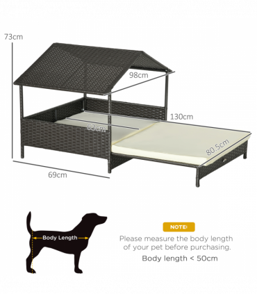 PawHut Extendable Rattan Dog House with Water-Resistant Roof, Cushion - Cream