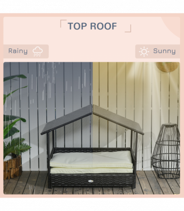 PawHut Extendable Rattan Dog House with Water-Resistant Roof, Cushion - Cream