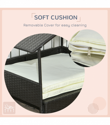 PawHut Extendable Rattan Dog House with Water-Resistant Roof, Cushion - Cream