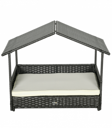PawHut Extendable Rattan Dog House with Water-Resistant Roof, Cushion - Cream