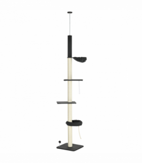 PawHut Floor-To-Ceiling Cat Tree, Height Adjustable, Black