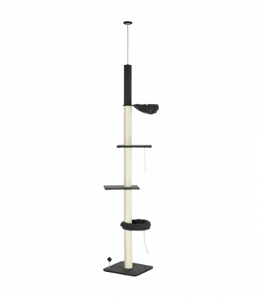 PawHut Floor-To-Ceiling Cat Tree, Height Adjustable, Black