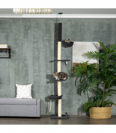 PawHut Floor-To-Ceiling Cat Tree, Height Adjustable, Black