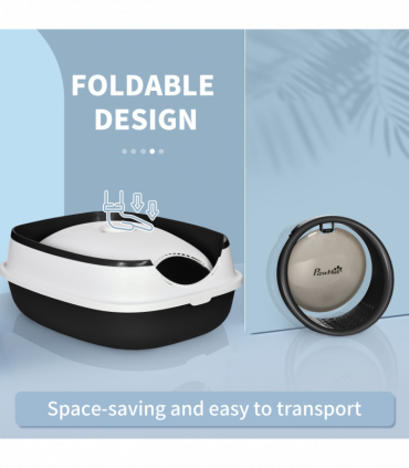 PawHut Foldable Cat Litter Tray Hooded Cat Litter Box w/ High Side, Black