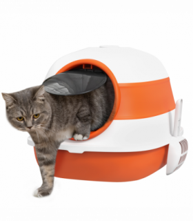 PawHut Foldable Cat Litter Tray Hooded Cat Litter Box w/ High Side, Orange