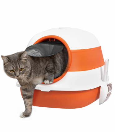 PawHut Foldable Cat Litter Tray Hooded Cat Litter Box w/ High Side, Orange
