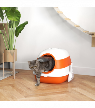 PawHut Foldable Cat Litter Tray Hooded Cat Litter Box w/ High Side, Orange