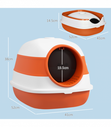 PawHut Foldable Cat Litter Tray Hooded Cat Litter Box w/ High Side, Orange