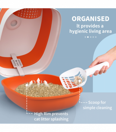 PawHut Foldable Cat Litter Tray Hooded Cat Litter Box w/ High Side, Orange