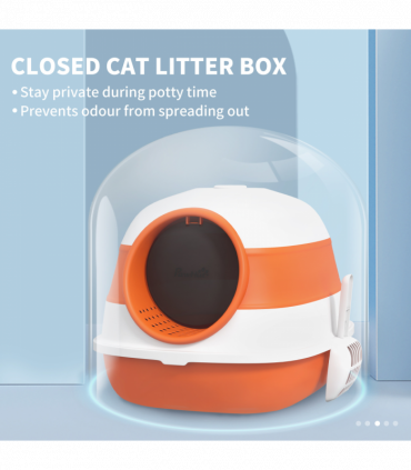 PawHut Foldable Cat Litter Tray Hooded Cat Litter Box w/ High Side, Orange