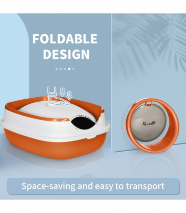 PawHut Foldable Cat Litter Tray Hooded Cat Litter Box w/ High Side, Orange