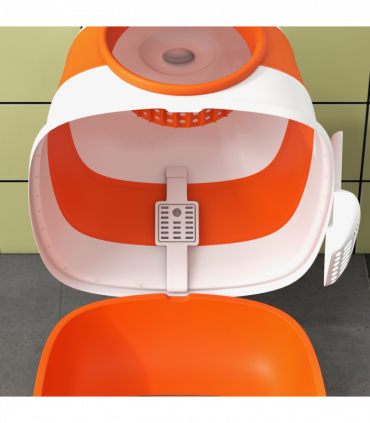 PawHut Foldable Cat Litter Tray Hooded Cat Litter Box w/ High Side, Orange