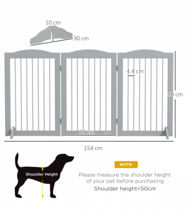 PawHut Foldable Dog Gate, Freestanding Pet Gate with Two Support Feet - Grey