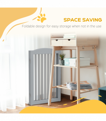 PawHut Foldable Dog Gate, Freestanding Pet Gate with Two Support Feet - Grey