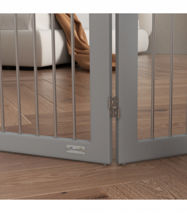 PawHut Foldable Dog Gate, Freestanding Pet Gate with Two Support Feet - Grey